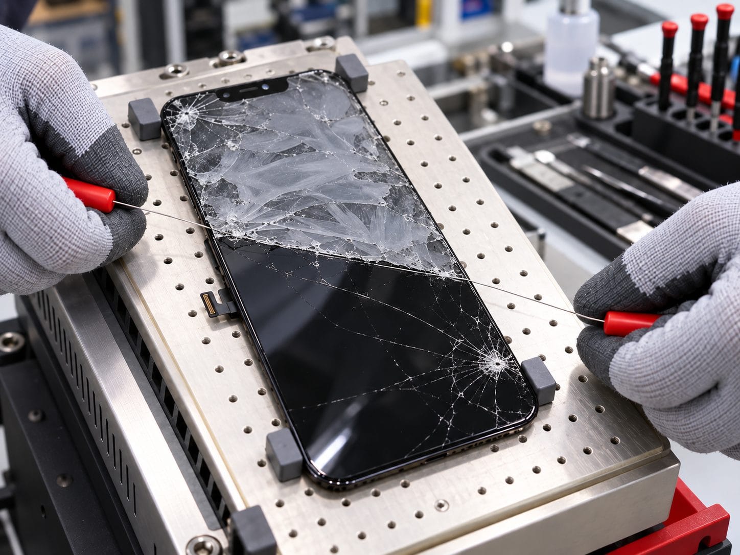 Séparation d'un écran de smartphone cassé sur plaque chauffante